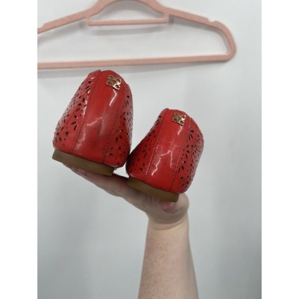 Coach Red Perforated Scalloped Leather Flats - Picture 4 of 7